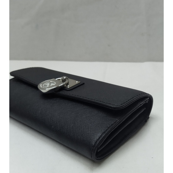 Michael Kors Hamilton Black Leather Lock Credit Card Bifold Wallet - Picture 15 of 16